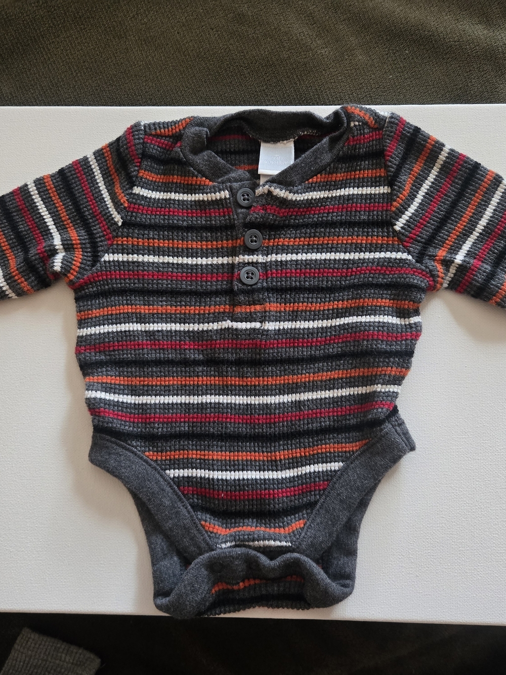 Old Navy Striped Knit Long-Sleeve One-Piece in Charcoal, Red, Orange, White